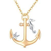 wholesale 14K Gold Sea Horse Starfish Anchor Necklace Pendant Set for Her-02-Anchor Necklace