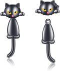 wholesale 925 Sterling Silver Black Cat Stud Earrings for Women Animal Lover Gifts-0-0