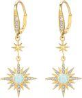 wholesale 925 Sterling Silver Gold-Plated Moonstone & Opal Starburst Leverback Drop Earrings-0-6