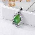 wholesale 925 Sterling Silver Green Jade Teardrop Pendant Necklace with Cubic Zirconias for Women-0-3