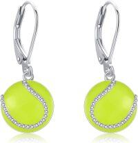 wholesale 925 Sterling Silver Tennis Ball Dangle Earrings for Women's Sport Gift-green tennis