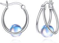wholesale 925 Sterling Silver Hoop Earrings with Rainbow Moonstone and Teardrop Design-Moonstone Hoop Earrings