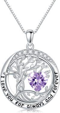 wholesale 925 Sterling Silver Austrian Crystal Tree of Life Pendant Necklaces with Birthstone for Women-06-Jun-Alexandrite