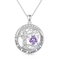 wholesale 925 Sterling Silver Austrian Crystal Tree of Life Pendant Necklaces with Birthstone for Women-06-Jun-Alexandrite