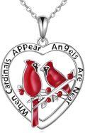 wholesale 925 Sterling Silver Red Enamel Cardinal Love Heart Angel Wings Pendant Necklace-0-0