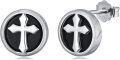 wholesale 925 Sterling Silver Round Black Onyx and Cubic Zirconia Cross Stud Earrings with Celtic Knot Design-0-0