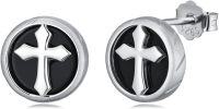 wholesale 925 Sterling Silver Round Black Onyx and Cubic Zirconia Cross Stud Earrings with Celtic Knot Design-Cross-Black Onyx