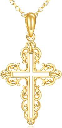 wholesale 14K Gold Hollow Out Ornate Cross Pendant Necklace for Women Gifts-01-14K Filigree Cross Necklace