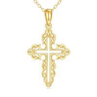 wholesale 14K Gold Hollow Out Ornate Cross Pendant Necklace for Women Gifts-01-14K Filigree Cross Necklace