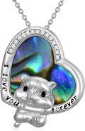 wholesale 925 Sterling Silver Heart-Shaped Abalone Shell Cat Pendant Necklace-0-0