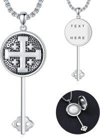 wholesale 925 Sterling Silver Jerusalem Cross Pendant Necklace with Textable Backplate for Women Men Gifts-Customized Photo + Engraving-Customized Photos-Locket Only-Customized Engraving