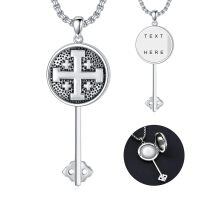 wholesale 925 Sterling Silver Jerusalem Cross Pendant Necklace with Textable Backplate for Women Men Gifts-Customized Photo + Engraving-Customized Photos-Locket Only-Customized Engraving