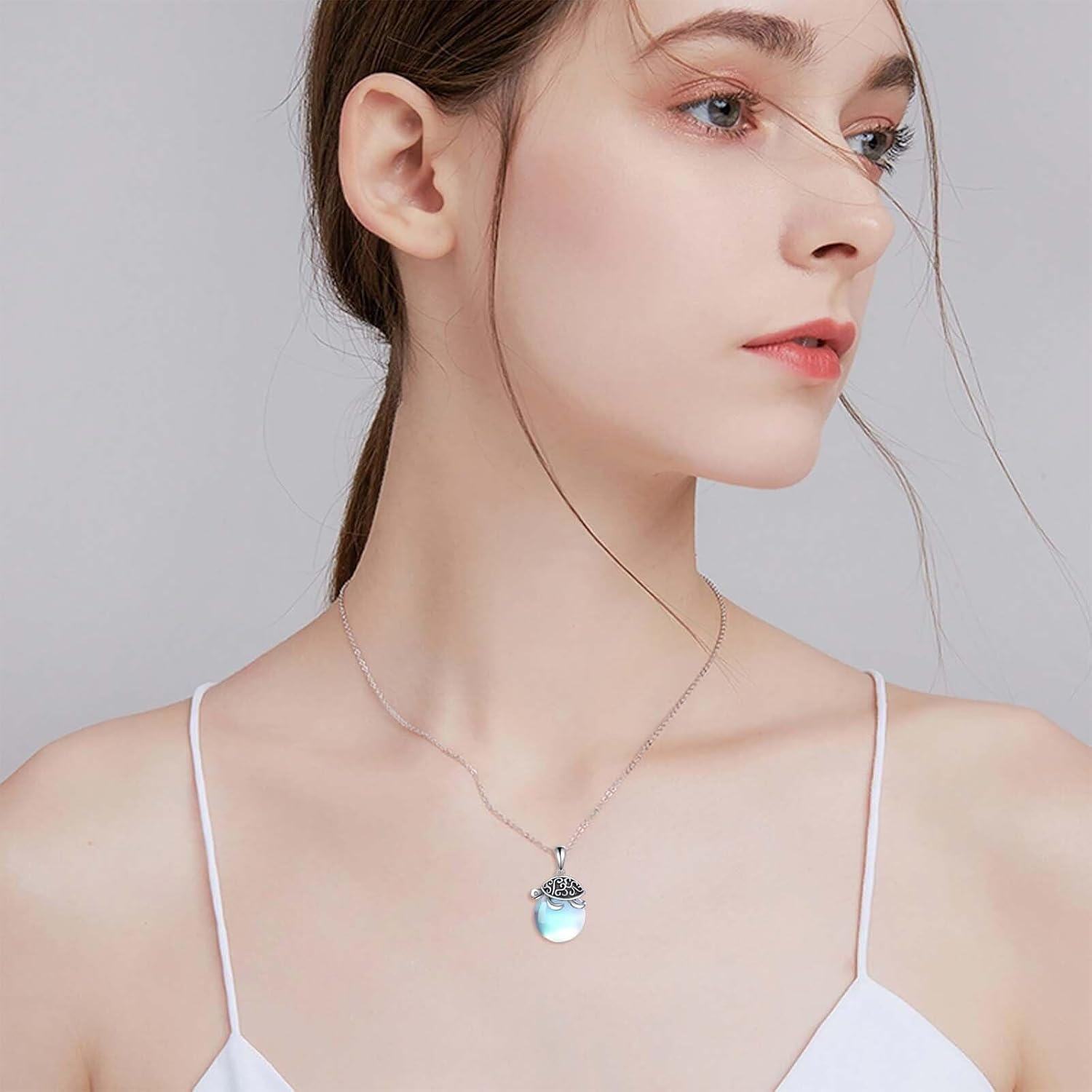 wholesale 925 Sterling Silver Blue Opal Sea Turtle Pendant Necklace for Women Girls-0-1