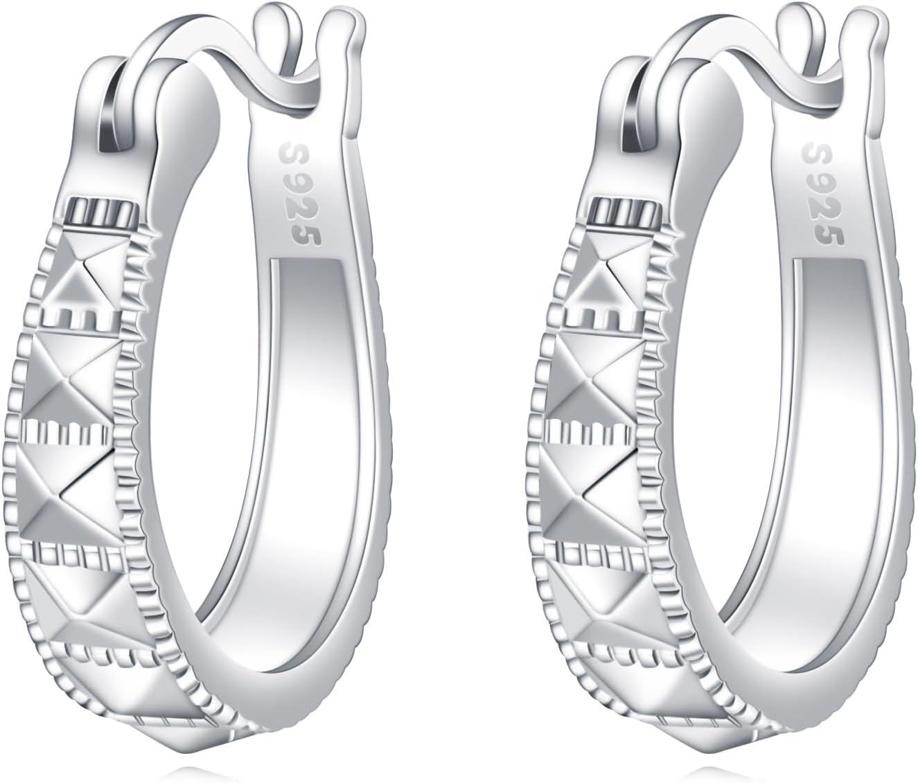 Sterling Silver Hypoallergenic Small Hoop Sun Leaf Triangle Huggie Earrings for Women-G-Square-G-Square