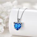 wholesale 925 Sterling Silver Blue Topaz Heart-Shaped Cat Pendant Necklace for Women-0-2