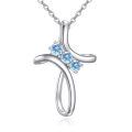 wholesale 925 Sterling Silver Aquamarine March Birthstone Cross Pendant Necklace with Rose Design-0-0