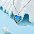 wholesale 925 Sterling Silver Blue Opal Heart & Rose Flower Photo Locket Pendant Necklace for Women-0-1