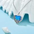 wholesale 925 Sterling Silver Blue Opal Heart & Rose Flower Photo Locket Pendant Necklace for Women-0-1