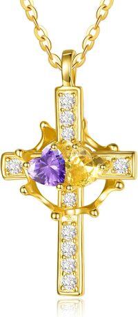 wholesale  Sterling Silver Birthstones Gold Cross Necklace for Women -02-11-Feb-Nov-02-11-Feb-Nov