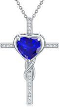 wholesale TOUPOP Sapphire Cross Necklace For Women Sterling Silver September Birthstone Cross Pendant Necklace Heart Cross Christian Jewelry Birthday Christmas Gifts For Women Her -0-0