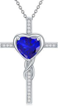 wholesale TOUPOP Sapphire Cross Necklace For Women Sterling Silver September Birthstone Cross Pendant Necklace Heart Cross Christian Jewelry Birthday Christmas Gifts For Women Her -undefined