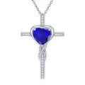 TOUPOP Sterling Silver Sapphire Cross Pendant Necklace For Women-0-0