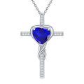 TOUPOP Sterling Silver Sapphire Cross Pendant Necklace For Women-0-0