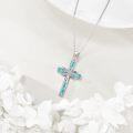 wholesale 925 Sterling Silver Infinity Turquoise Cross Pendant Necklace for Women Girls Christian Gift Jewelry 43mm x 68mm-0-3