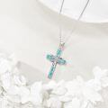 wholesale 925 Sterling Silver Infinity Turquoise Cross Pendant Necklace for Women Girls Christian Gift Jewelry 43mm x 68mm-0-3
