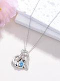 wholesale 925 Sterling Silver Heart-Shaped Penguins Love Knot Blue Crystal Pendant Necklace-0-2