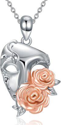wholesale 925 Sterling Silver Mask & Roses Pendant Theatre Themed Necklace for Women Gifts in Box-Opera Rose-3
