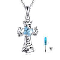 wholesale 925 Sterling Silver Blue Crystal Cross Memorial Keepsake Pendant Necklace with Funnel and Spatula Set-Butterfly Cross Urn Necklace
