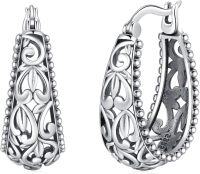 wholesale 925 Sterling Silver Retro Large Oval Hoop Earrings for Women - Thick Vintage Style Click-Top Jewelry Accessories-01-Filigree