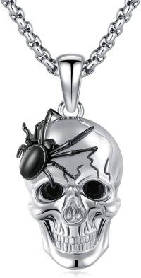 wholesale 925 Sterling Silver Gothic Spider Skull Pendant Necklace  Punk Skeleton Jewelry for Men & Women-03-Skull