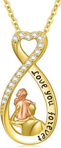 wholesale 14K Gold & 5A CZ Father-Daughter Necklace - Infinity Heart Pendant, Adjustable 16+2 Chain, Gift for Women/Daughter/Sister-Style 1