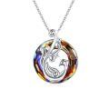 wholesale 925 Sterling Silver Rainbow Crystal Peacock & Phoenix Pendant Necklace-0-0