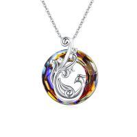 wholesale 925 Sterling Silver Rainbow Crystal Peacock & Phoenix Pendant Necklace-Volcano Crystal Phoenix Necklace