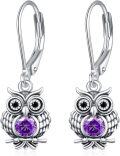 wholesale 925 Sterling Silver Purple Crystal Owl Leverback Earrings - Adorable Animal  for Her-0-0