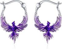 wholesale Sterling Silver Gold Zircon Phoenix Dangle Earrings for Women Gifts-Z-Purple Phoenix