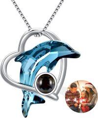 wholesale 925 Sterling Silver Blue Crystal Dolphin Pendant Necklace Gift for Women Girls Mom Girlfriend-Dolphin-100 Languages I Love You Customized