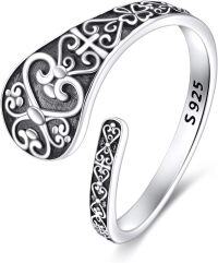 wholesale 925 Sterling Silver Adjustable Thumb Ring with Cross Design and Scrollwork Pattern for Women & Men-Cross Spoon Ring
