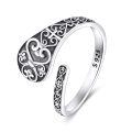 wholesale 925 Sterling Silver Open Ring Vintage Cross Floral Filigree Oxidized Adjustable Band-0-0