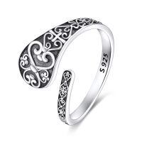 wholesale 925 Sterling Silver Open Ring Vintage Cross Floral Filigree Oxidized Adjustable Band-Cross Spoon Ring
