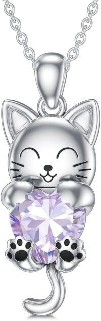 wholesale 925 Sterling Silver Birthstone Cat Pendant Necklace for Women-June(Alexandrite)