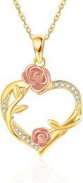 wholesale 14K Gold Pink Flower Heart Pendant Necklaces Valentines Gift Ideas for Her-0-0