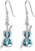 wholesale 925 Sterling Silver Violin Shape Abalone Shell Inlay Leverback Dangle Drop Earrings for Women-0-0