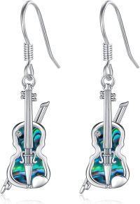 wholesale 925 Sterling Silver Violin Shape Abalone Shell Inlay Leverback Dangle Drop Earrings for Women-Violin