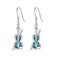 wholesale 925 Sterling Silver Violin Shape Abalone Shell Inlay Leverback Dangle Drop Earrings Wholesale for Women-Violin