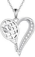 wholesale 925 Sterling Silver Tennis Racket & Ball Heart Pendant Necklace for Women Sports Lover Gift-0-0