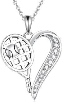 wholesale 925 Sterling Silver Tennis Racket & Ball Heart Pendant Necklace for Women Sports Lover Gift-Tennis Racket